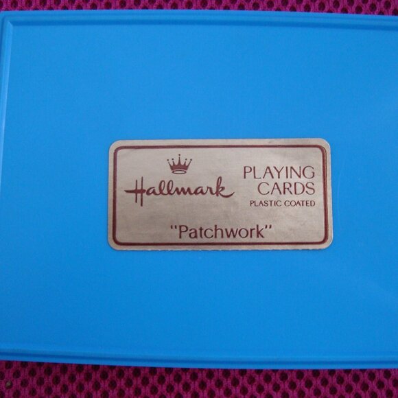 Vintage Hallmark 'Patchwork' Playing Cards Double Set Hard Plastic Case - Picture 3 of 4